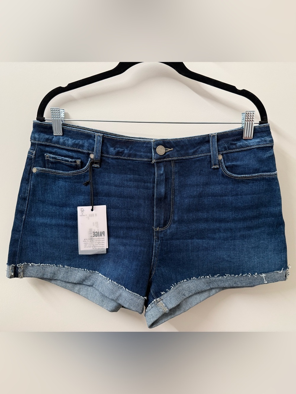 PAIGE Dark Indigo Rolled Hem Denim Shorts NWT